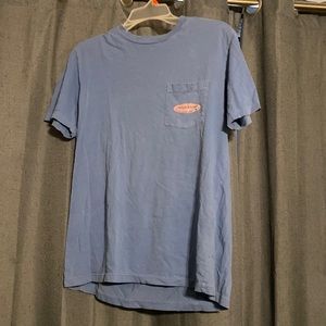 Vineyard Vines Pink Logo Blue Shirt